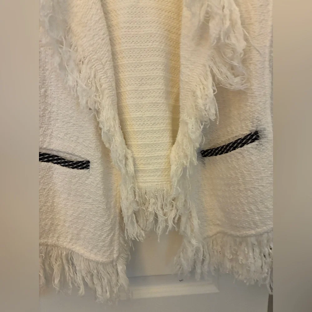 Mic & Zoe Statement Fringe Mix Knit Jacket in Classic Cream White‎ Sz PL